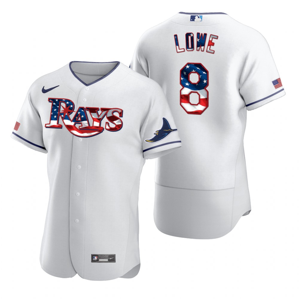 Tampa Bay Rays #8 Brandon Lowe Men Nike White Fluttering USA Flag Limited Edition Authentic MLB Jersey->tampa bay rays->MLB Jersey